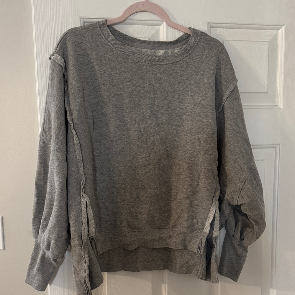 We the Free XS Gray Side-Slit Tie Sweatshirt